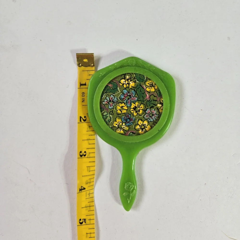 Vintage Small Green Floral Handheld Mirror